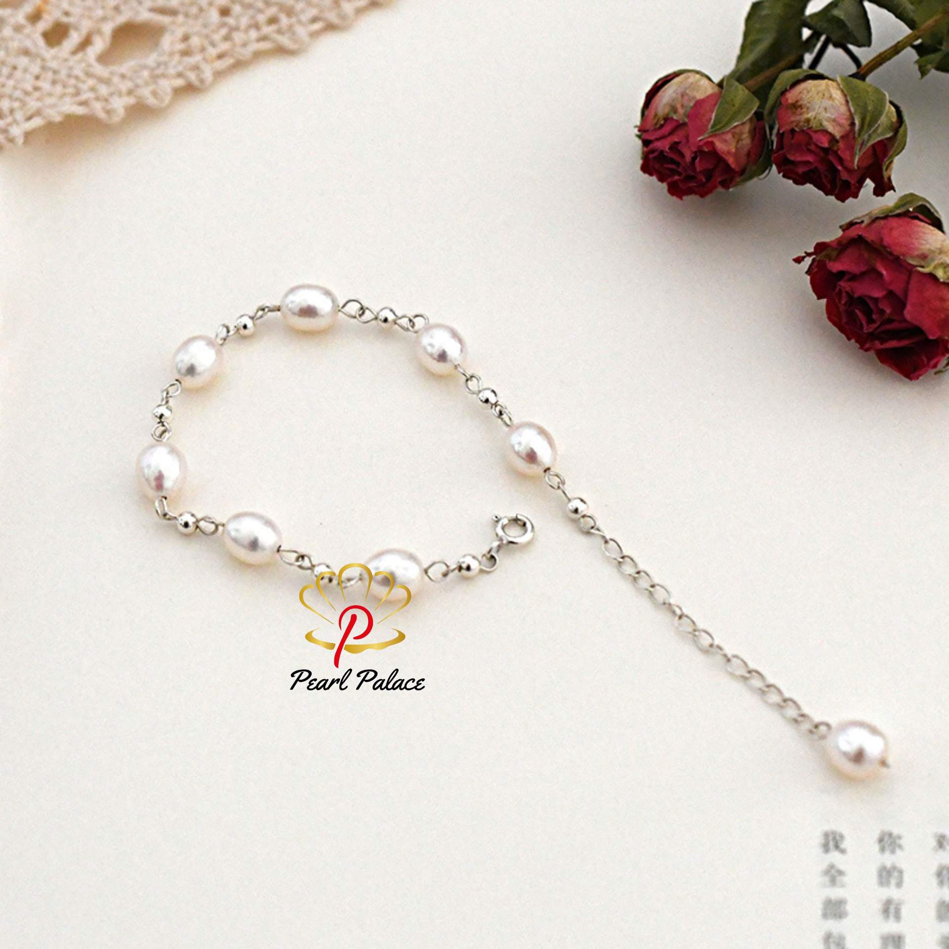 White Natural freshwater pearl bracelet 925 Sterling silver beads handmade Jewelry