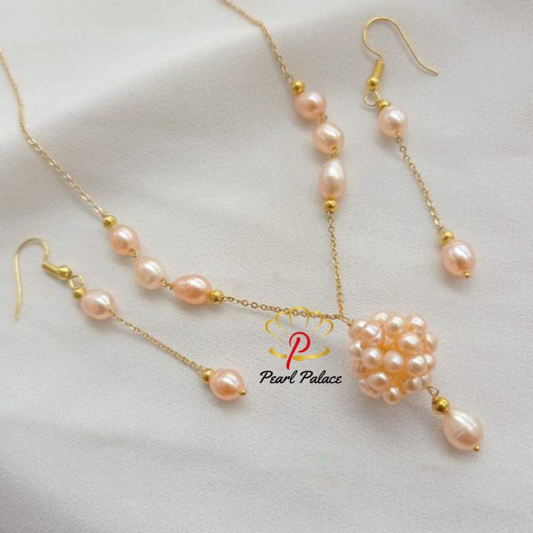 Rosy Radiance_ 18K Gold Plated Pink Pearl Necklace Set