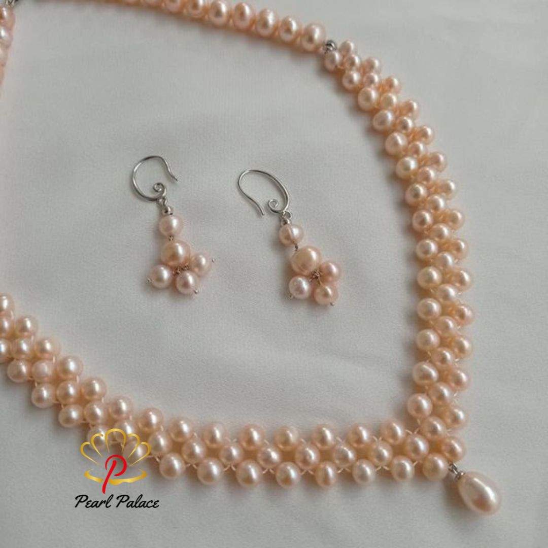 Rosy Trellis_ Pink Freshwater Pearl Necklace Set