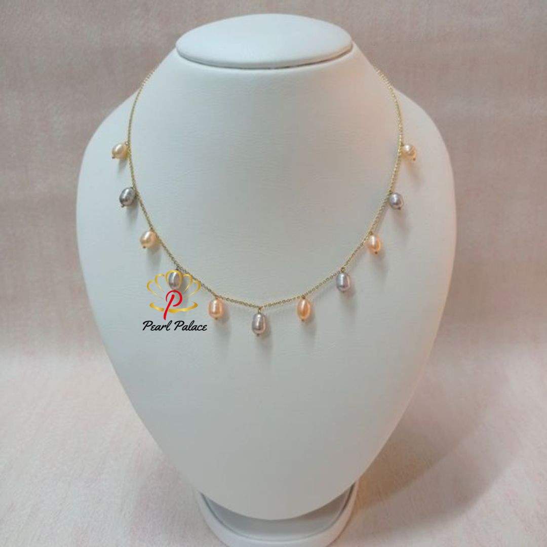 18K Gold Plated Handmade Freshwater Pearl Chain Link Necklace