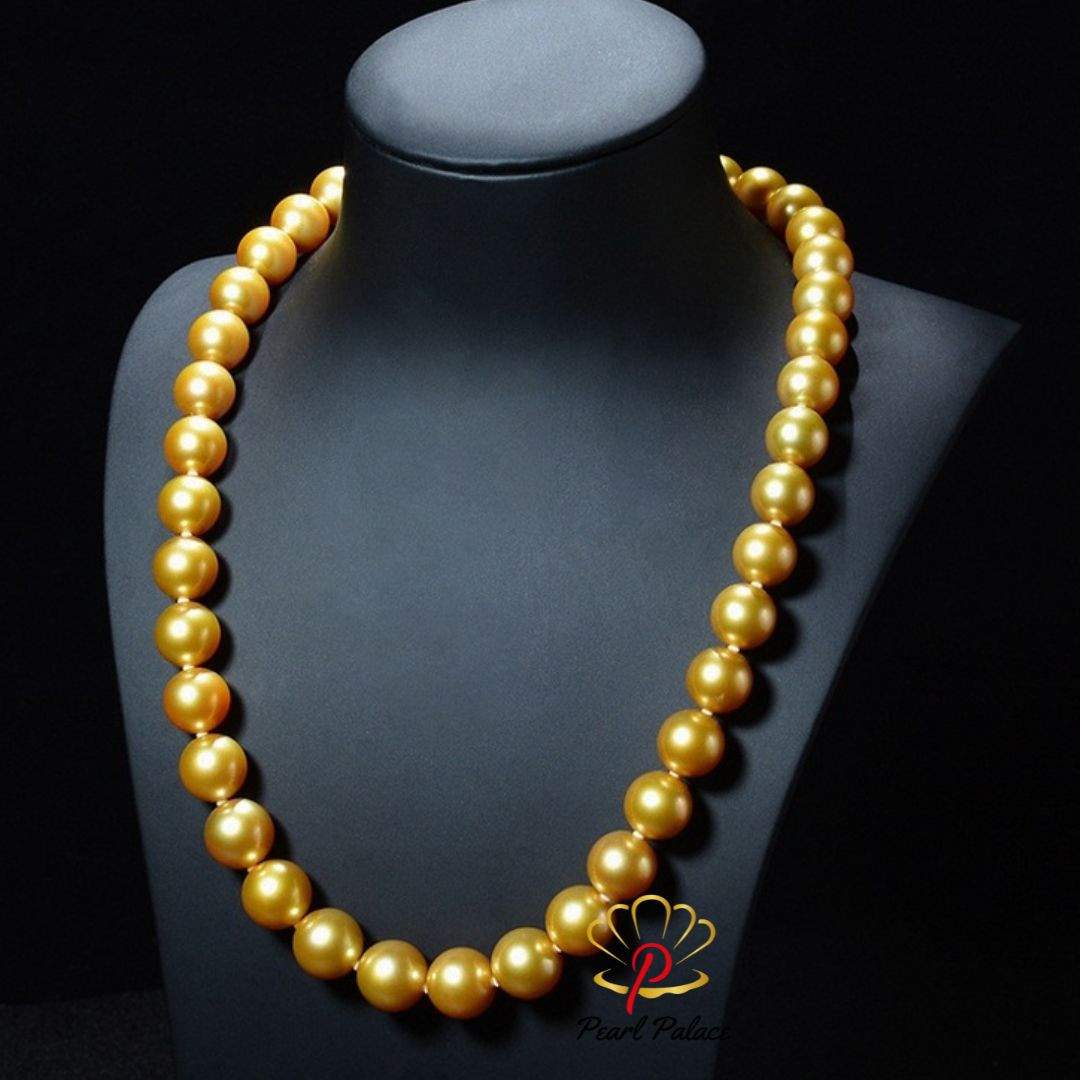 Charming 18 11-12mm Natural Marine Real Gold Round Pearl Necklace Free Shipping for Women Necklace Jewelry