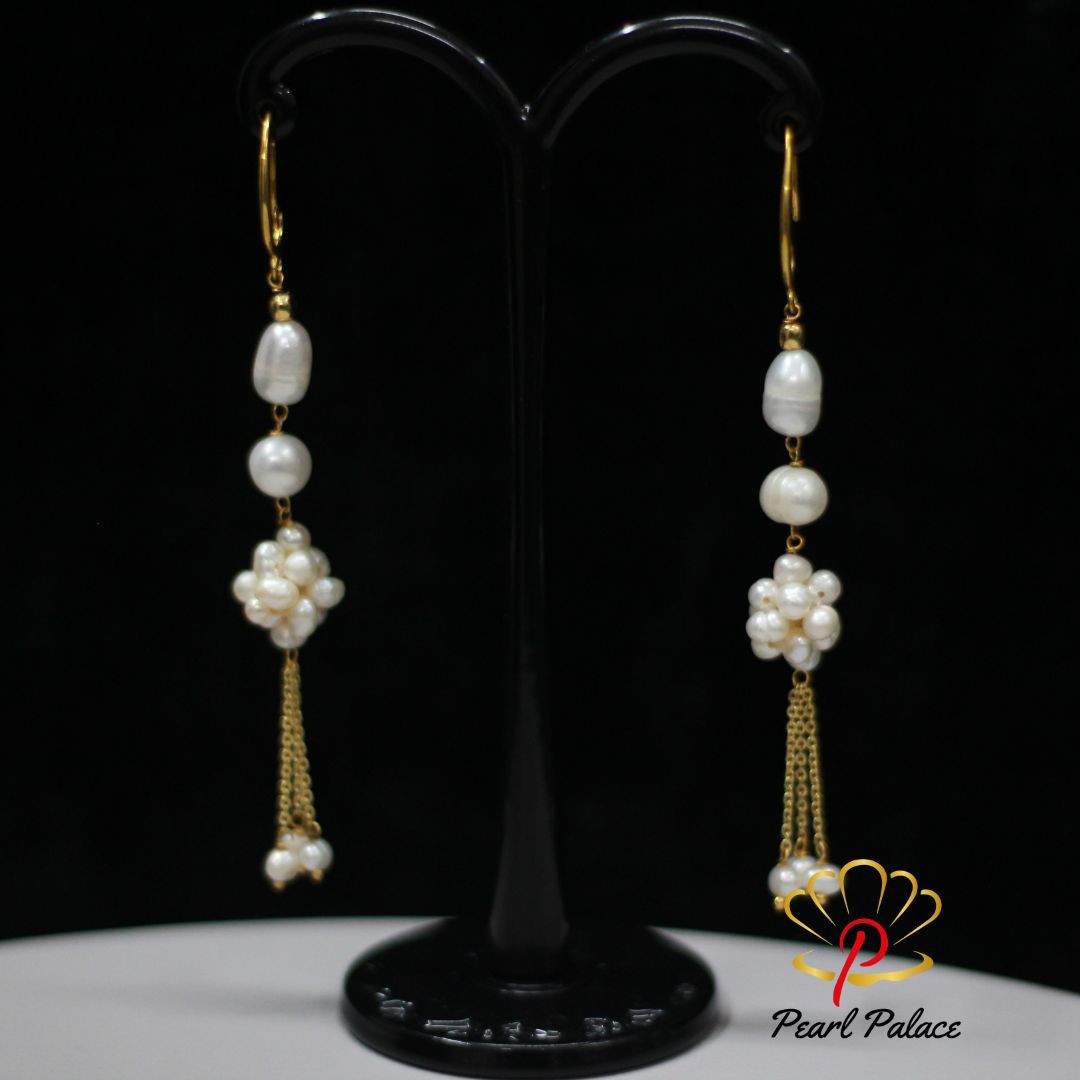 Exclusive Freshwater Pearl Earrings with Purple Rice & Round Pearl