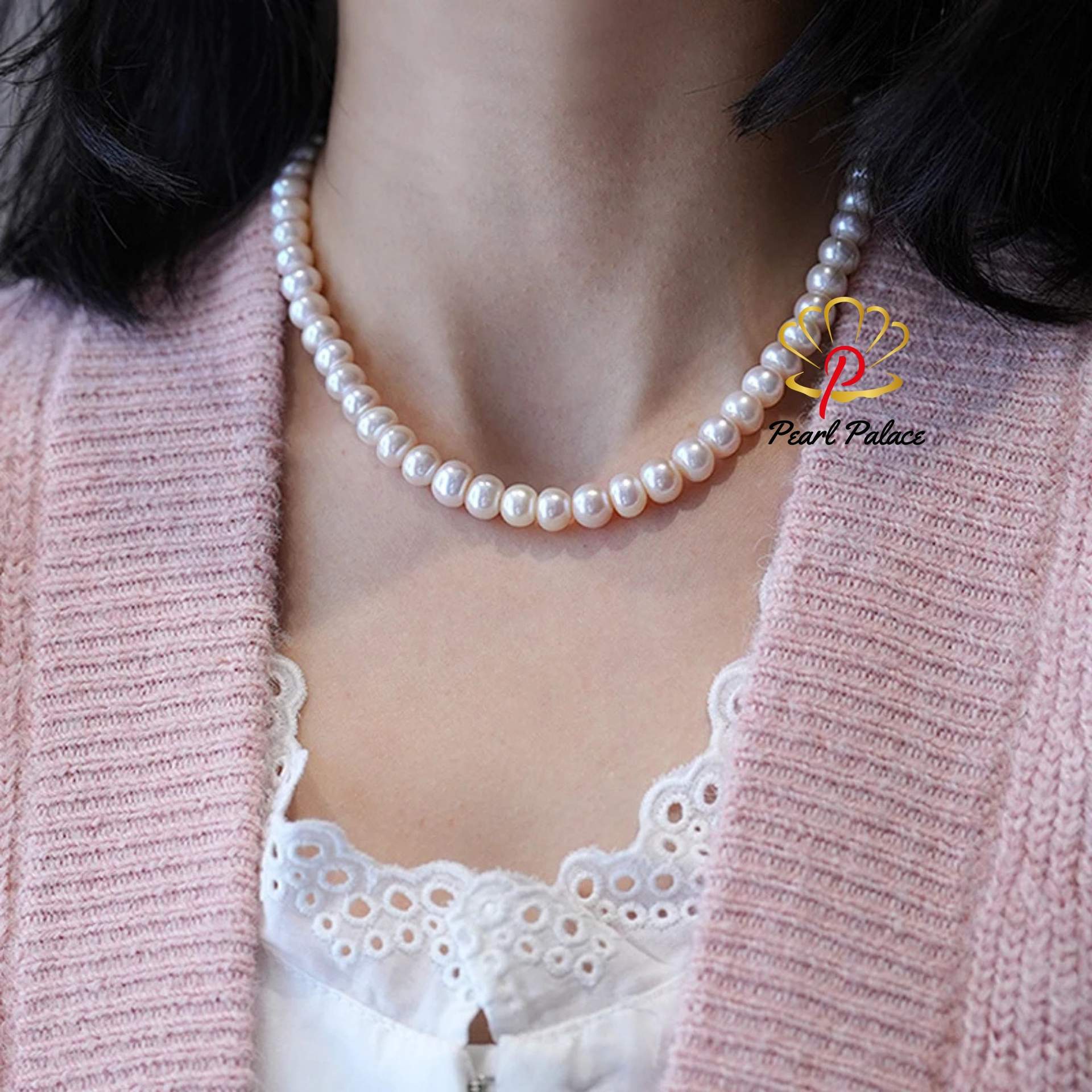 Natural Freshwater Pearl Necklace 925 Sterling Silver Jewelry for women bride Wedding